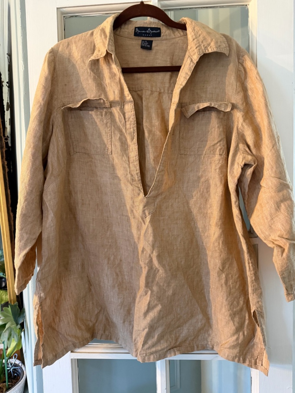 mercer & madison Tan Linen V-Neck Tunic